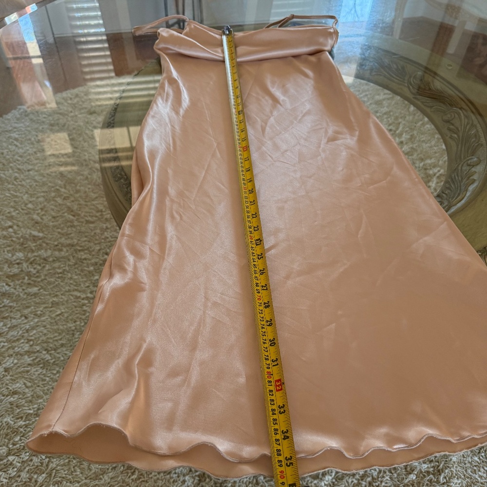 Bebe Gold Satin Draped Neck Slip Tea Length Dress NWT Size XS Party Cocktail - Picture 9 of 9
